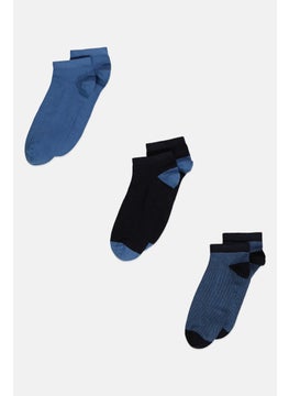 Buy Men 3 Pair Knitted Ankle Socks, Navy Combo in UAE