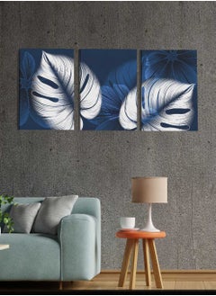 اشتري Set Of 3 Framed Canvas Wall Arts Stretched Over Wooden Frame, Abstract Large Leaves Paintings, For Home, Living Room, Office Decor في السعودية