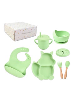 Buy Baby Feeding Set 8-Piece, Baby Led Weaning Utensils Set Includes Suction Bowl and Plate, Baby Spoon and Fork, Baby Bib, Gift Packaging in UAE