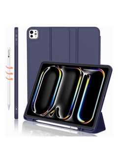 اشتري iPad Pro 11 Inch Case M4 (2024 5th generation) with Pencil Holder, [Support Pencil Pro and Pencil (USB-C)]，Trifold Stand Smart Case with Soft TPU Back, Auto Wake/Sleep (Dark Blue) في مصر