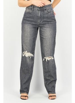 اشتري Women Regular Fit Dark Wash Stretchable Jeans, Black في الامارات