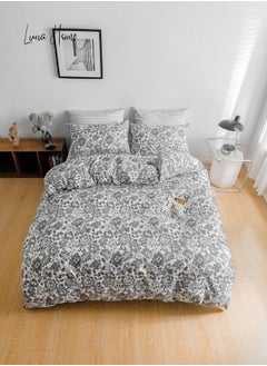 اشتري 6-Piece Vintage Style Grey Floral Design Without Filler Duvet Cover Set Includes 1xDuvet Cover 200x300 cm, 1xBedsheet Cover 230x250 cm, 4xPillow Cover Pillow Cover 50x75cm في الامارات