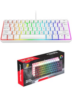 اشتري Rock Pow 60% Wired Gaming Keyboard, 61 Keys RGB Backlit Wrist Rest Ultra-Compact Mini Waterproof Keyboard for PC Computer Gamer White في الامارات