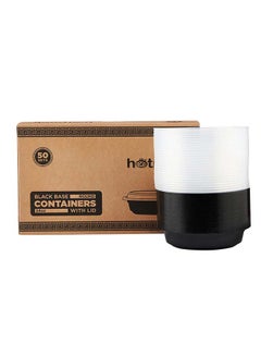 اشتري Hotpack Disposable Bento Food Storage Microwavable Meal Prep Container Black Base Round Container 24 ounce with Clear Lid 50 Pieces في الامارات