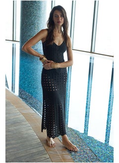 Buy Black Maxi Knitted Knitwear Look Beach Dress TBESS22EL2917 in Egypt