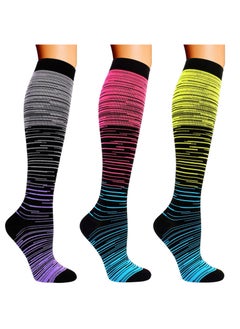 اشتري Compression Socks 3 Pairs 20-30mmHg Knee High for Sports Running Travel Nurses Pregnancy - Men Women في الامارات