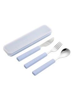 اشتري Flatware Set Children Utensils Set 18/10 Stainless Steel Child Silverware Knife Spoon Fork Set with Travel Case for Kids Lunch Box 3 Piece Blue في الامارات