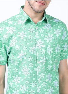 اشتري All Over Floral Print Slim Fit Shirt with Short Sleeves في السعودية