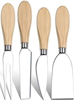 اشتري 4 Pcs Set Cheese Knives with Wood Handle Steel Stainless Cheese Slicer Cheese Cutter في مصر