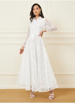 Buy Lace Detail Collared Neck A-Line Maxi Dress in Saudi Arabia