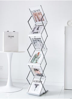 اشتري Foldable Magazine Rack Book Display Stand Brochure Stand Catalog Literature Rack 6 Pockets for Trade Show Exhibitions Office Retail Store Home Aluminum Silver Colour H150xW25.5xL35 cm في الامارات