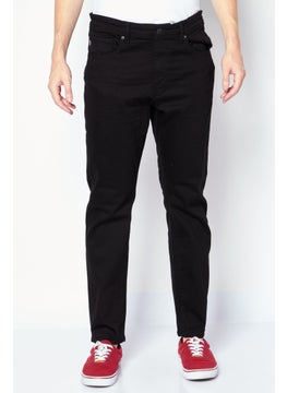 Buy Men Straight Fit Solid Stretchable Jeans, Black in Saudi Arabia