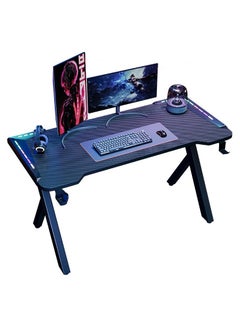 Buy Gaming table with LED RGB Lights 120×60cm PC Computer Desk R Shaped Gamer Home Office Computer Desk Table with Handle Rack Cup Holder ,Headphone Hook in Saudi Arabia