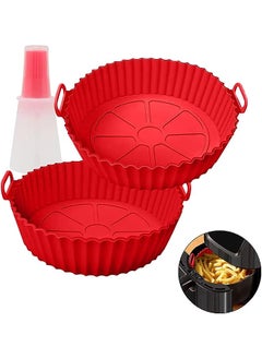 اشتري Air Fryer Silicone Pot, Silicone Liners Food Safe Non Stick Air fryers Basket Oven Accessories, Reusable Fits 3QT - 5QT Air Fryer 2 pieces With Oil brush bottle (Red Red) في الامارات