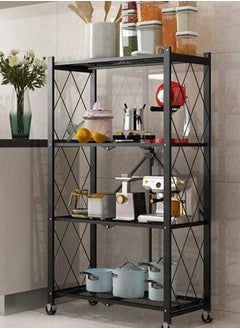 Buy 4-Shelf Foldable Storage Shelves with Wheels, Large Capacity Shelving Unit, Freestanding Metal Wire Shelf Rack, No Assembly Organizer Rack for Garage Kitchen, Basement, Pantry, Heavy Duty in Saudi Arabia