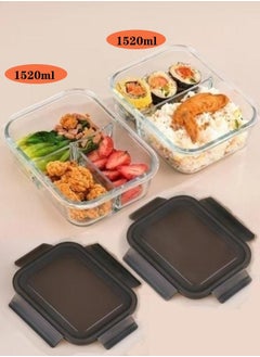 اشتري 2 Piece High Borosilicate Glass Microwaveable Large Lunch Boxes Divider Fruit Lunch Box 1520ml and 1520ml في السعودية