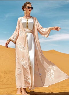 Buy Heavy Work Embroidery Two-Piece Dress Abaya Pink in Saudi Arabia