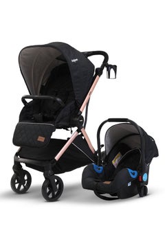 Buy 3 In 1 Convertible Baby Pram Stroller With Car Seat Combo Aluminium Frame 3 Position Adjustable Canopy Reversible Seat Travel System Stroller For Baby Toddlers 0-3 Years Boys Girls Rose Gold in UAE