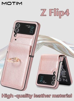 Buy Phone Case Compatible with Samsung Galaxy Z Flip 4, Leather Shockproof Protective Kickstand Ring Holder Galaxy Z Flip 4 Slim Thin Cover in UAE
