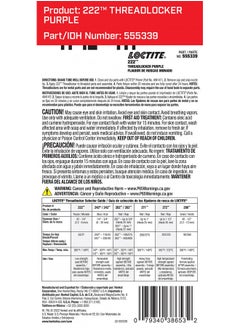 اشتري Loctite 222 Threadlocker For Automotive: High-Temperature, Low-Strength, Anaerobic, One-Piece Assembly, Non-Corrosive, Locks And Seals | Purple, 6 Ml Tube (Pn: 38653-555339) في الامارات