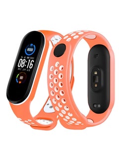 Buy Tentech Smart Watch Band for Xiaomi Mi Band 5/6/7 Silicone Sport Strap Breathable Replacement Wristbands for Xiaomi Mi Band M5/M6/M7 Watch Accessories - Orange & white in Egypt