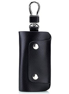 اشتري Unisex Genuine Cow Leather Keychain Bag Men Women Key Holder Organizer Pouch Car Key Case Magnetic Buckle-Black في الامارات