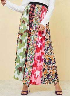 Buy Patchwork Print Pleated Maxi Skirt in Saudi Arabia