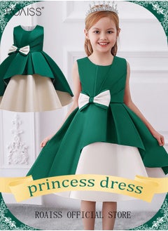 اشتري Girls Party Dress Bow Front Contrast Mesh Ruffle Gown Princess Dress Sleeveless Toddler Little Kids Party Wear Wedding Evening Formal Pageant Dance Gown for Birthday Green في الامارات