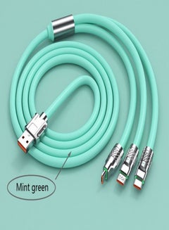 Buy 6A High current 3-in-1 Fast charging cable Multi-function charging cable 120w, 1.2m Super soft silicone universal USB Charging Cable adapter with Lightning/Type C/USB port (Mint green) in Saudi Arabia