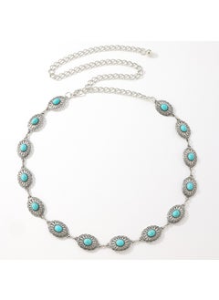 Buy Ladies Hollow Turquoise Metal Waist Chain with Pearl Bohemian BeltSilver + Green Silver + Green in UAE