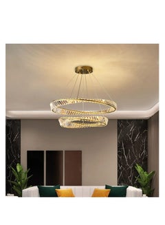 Buy Modern LED crystal chandelier, two rings, sparkling gold color and 3 lighting colors from TEC Light for modern lighting. in Egypt