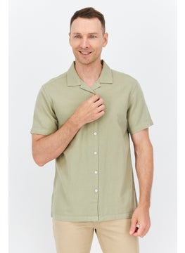 Buy Men Oversize Short Sleeves Textured Casual Shirt, Green in UAE