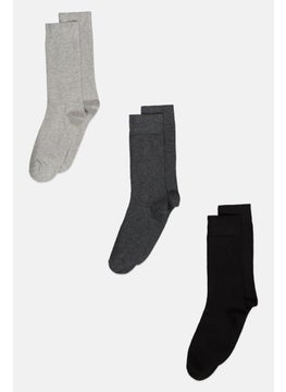 اشتري Men 3 Pair Solid Socks, Grey/Black/Charcoal في الامارات