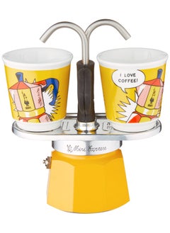 Buy Bialetti - Mini Express Lichtenstein  Moka Set includes Coffee Maker 2-Cup  2.8 Oz    2 shot glasses  Yellow  Aluminium in UAE