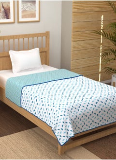 Buy Story@Home 100% Cotton Reversible Summer Dohar Single Bed AC Blanket for Summer Light Weight Soft Blanket(86"x56", White & Blue) in UAE