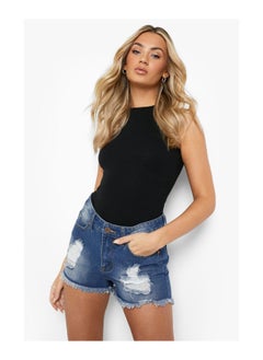 اشتري Mid Waist Ripped Denim Shorts في السعودية