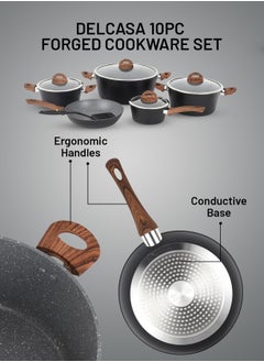اشتري طقم أواني طهي ديلكاسا شيف ماستر غير لاصقة مكون من 10 قطع مع طلاء جرانيت مكون من 5 طبقات في الامارات