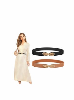 Buy Skinny Belts for Women, 2Pcs Stretch Retro Belt Dress Fashion Thin Waist Belts, Jeans Shorts Wedding Decoration, Versatile Decorative Simple Pair Buckle in UAE