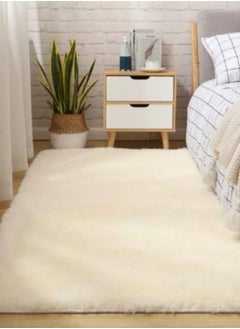 Buy Modern Soft Fluffy Carpet Home Decor, Polyester, Rectangle, 60x120cm, Off White in UAE