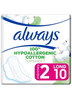 Buy Always Pure Cotton Protection, Ultra Thin, Long Sanitary Pads with Wings, with 100% Hypoallergenic Cotton Top Sheet, 10 count in Saudi Arabia