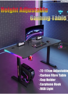 Buy Ergonomic Gaming Table,Height Adjustable,Electric Lift,Carbon Fibre,Waterproof,Suitable for Gaming and Office Need,With RGB Light,Cup Holder and Earphone Hook, Memory Height Presets in Saudi Arabia