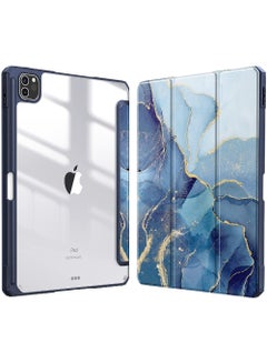 Buy Hybrid Slim Case for iPad Pro 11-inch (4th / 3rd Generation) 2022/2021 - [Built-in Pencil Holder] Shockproof Cover w/Clear Transparent Back Shell, Also Fit iPad Pro 11" 2nd Gen Ocean Marble in UAE