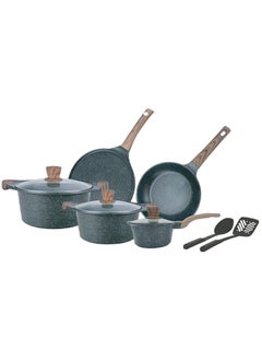 Buy Easycook 11 Piece Marble Coating Non-Stick Cookware Set | 26cm,28cm Casserole With Glass Lid | 16cm Sauce Pan | 26cm Fry Pan | 26cm Tawa | 3 Pcs Nylon Utensils in UAE