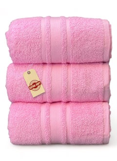 اشتري Luxury Soft and Absorbent 3 Pcs Bath Towel Set - 450 GSM Hotel Quality Bathroom Towel for Bath Hand Beach Pool Or Spa (70x140cm) - Pink في السعودية