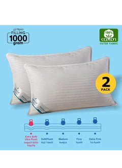 Buy 2 Pieces Hotel Striped Pillow Cotton shell Double Edge Stitched Premium Gel Fiber 1000 gms Filling each 50x75 Soft Loft,White in UAE