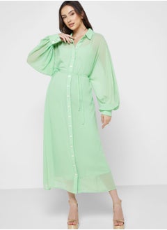 Buy Tie Detail Button Down Dress in UAE