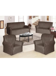 Buy Velvet non-slip Super Stretchable Sofa Covers Set for Seven Seats of 4 Pieces in Brown in Saudi Arabia
