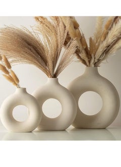 Buy Ceramic Vases For Home Decor Set Of 3 - White Modern Donut Vase Circle Round For Pampas Grass Artificial Flowers, Boho Decor Living Room Table Centerpieces Dining Bedroom Shelf Farmhouse Decorations in Egypt