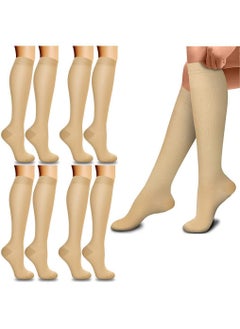 Buy 4 Pairs of Compression Socks by 20-30 mmHg Best for Athletic Maternity Travel and Flight Socks - Running and Fitness High Circulation Socks for Women and Men(Skin) in UAE