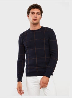 Buy Checked Crew Neck Sweater in UAE